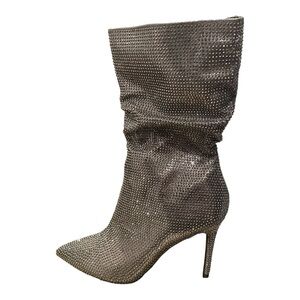 Thalia Sodi Silver Rhinestone Heeled Boot Women’s Size 10